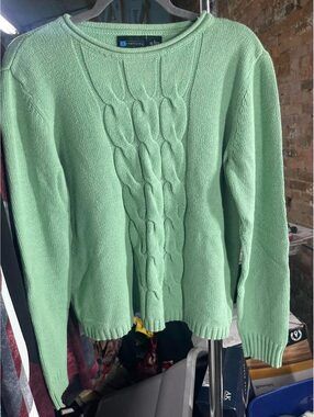 Relativity Light Green Cotton Blend Cable Knit Sweater Large